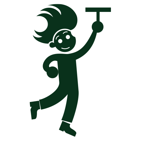 Poli Clean mascot with a window squeegee