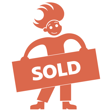 Poli Clean mascot holding a Sold sign