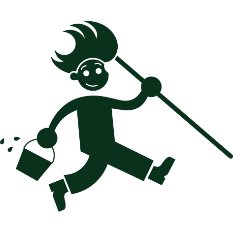 Poli Clean mascot running with a mop and bucket